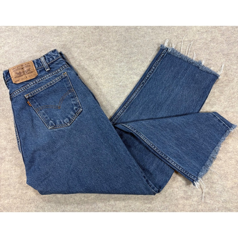 Vintage Levis 505 Orange Tab Jeans Mens 34x26 Medium Wash Frayed Hem Straight